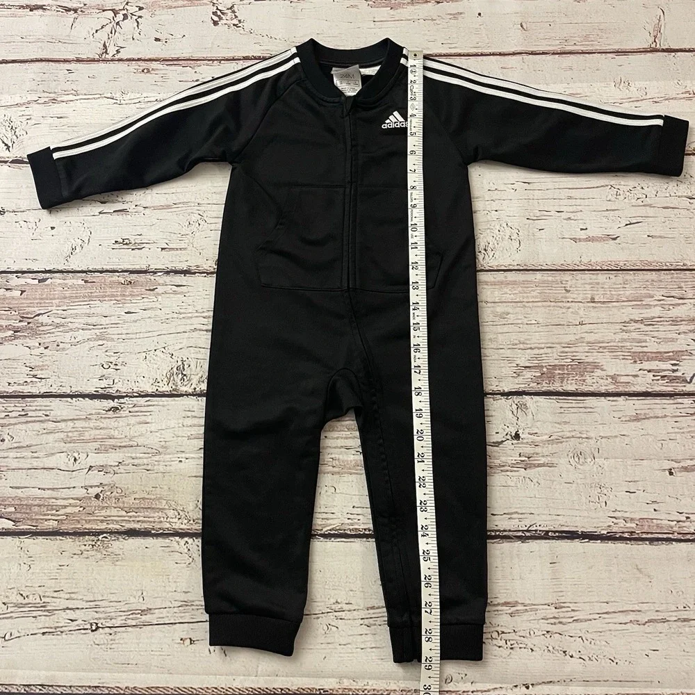 Adidas‎ Black White Long Sleeve 3 Stripe Tricot Coverall Size 12 Months